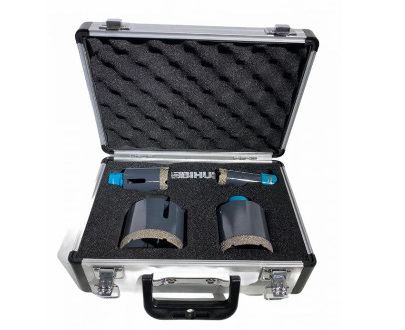 Set of 4 diamond core drill bits BIHUI (25, 40, 60, 70 mm) in aluminum case