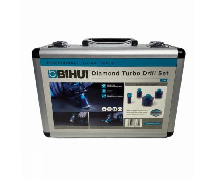 Set of 4 diamond core drill bits BIHUI (25, 40, 60, 70 mm) in aluminum case