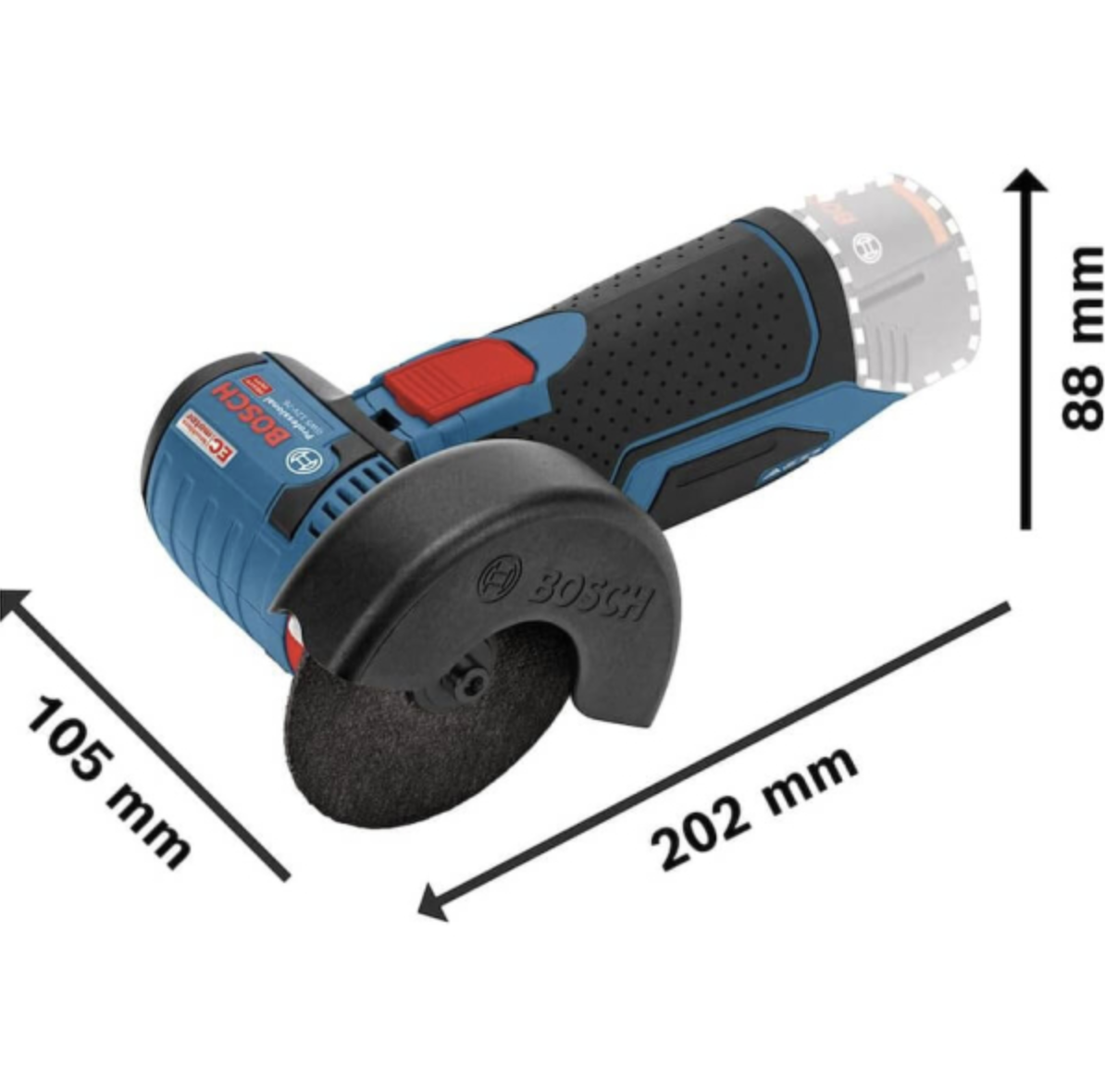 Mini-Winkelschleifer Bosch GWS 12V-76 Professional mit 2 Akkus GBA 12V 2.0 Ah und Ladegerät GAL 12V-40 (06019F2000+1600A019R8)