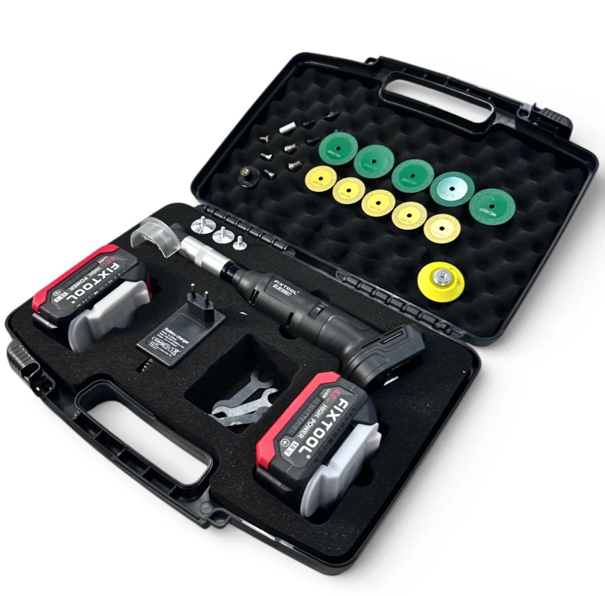 Angle engraver FIXTOOL Pomogator BLACKOUT with 2 batteries 4A 21V (FIX200WBATMK)