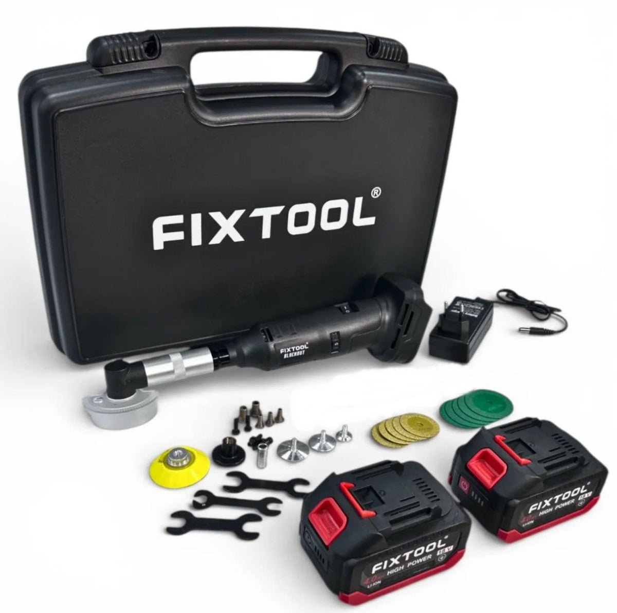 Angle engraver FIXTOOL Pomogator BLACKOUT with 2 batteries 4A 21V (FIX200WBATMK)