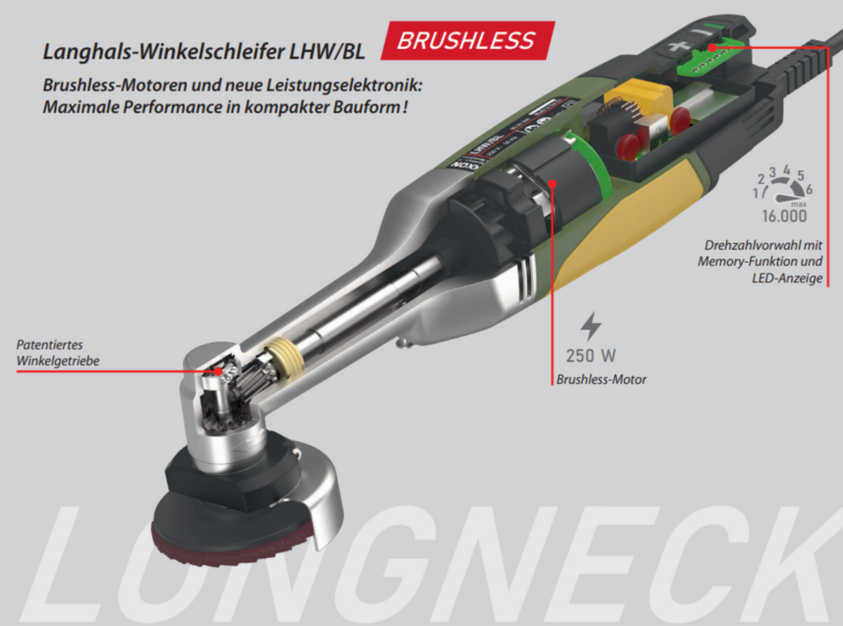 Angle grinder PROXXON LHW/BL, 250 W, brushless motor (29202)