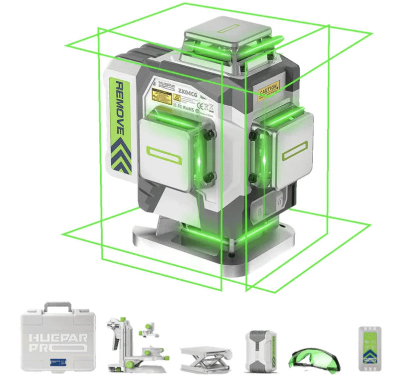 Huepar 4D ZK04CG Laserwasserwaage, Metallgehäuse, Akkukapazität 8000 mAh
