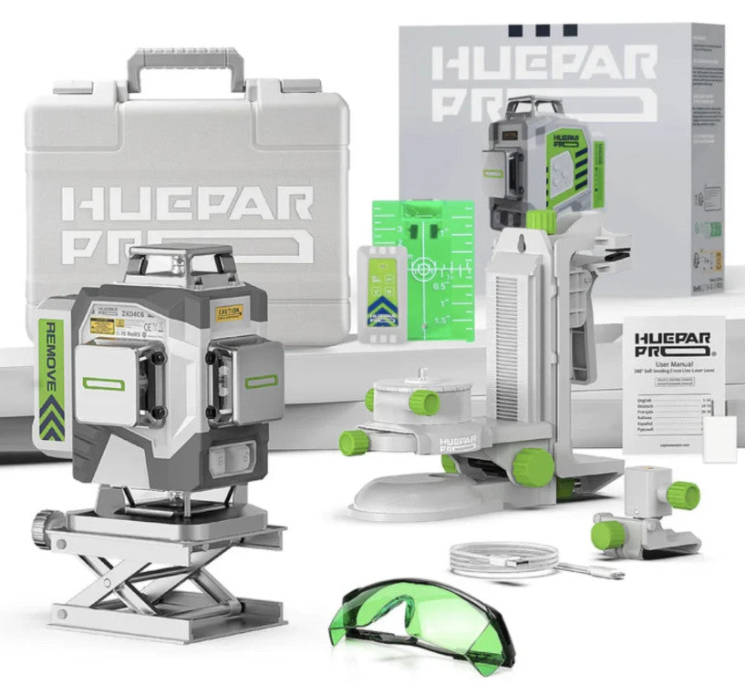 Huepar 4D ZK04CG Laserwasserwaage, Metallgehäuse, Akkukapazität 8000 mAh