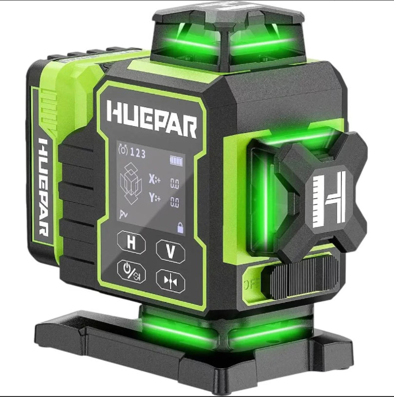 Huepar W04CG 4D Laser-Nivelliergerät, Rotations-Elektromotor, Betriebsdauer 6,5 Stunden