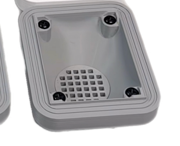Bottom valve for porcelain stoneware sinks (drain valve) rectangular, gray, rounded corners 90x70